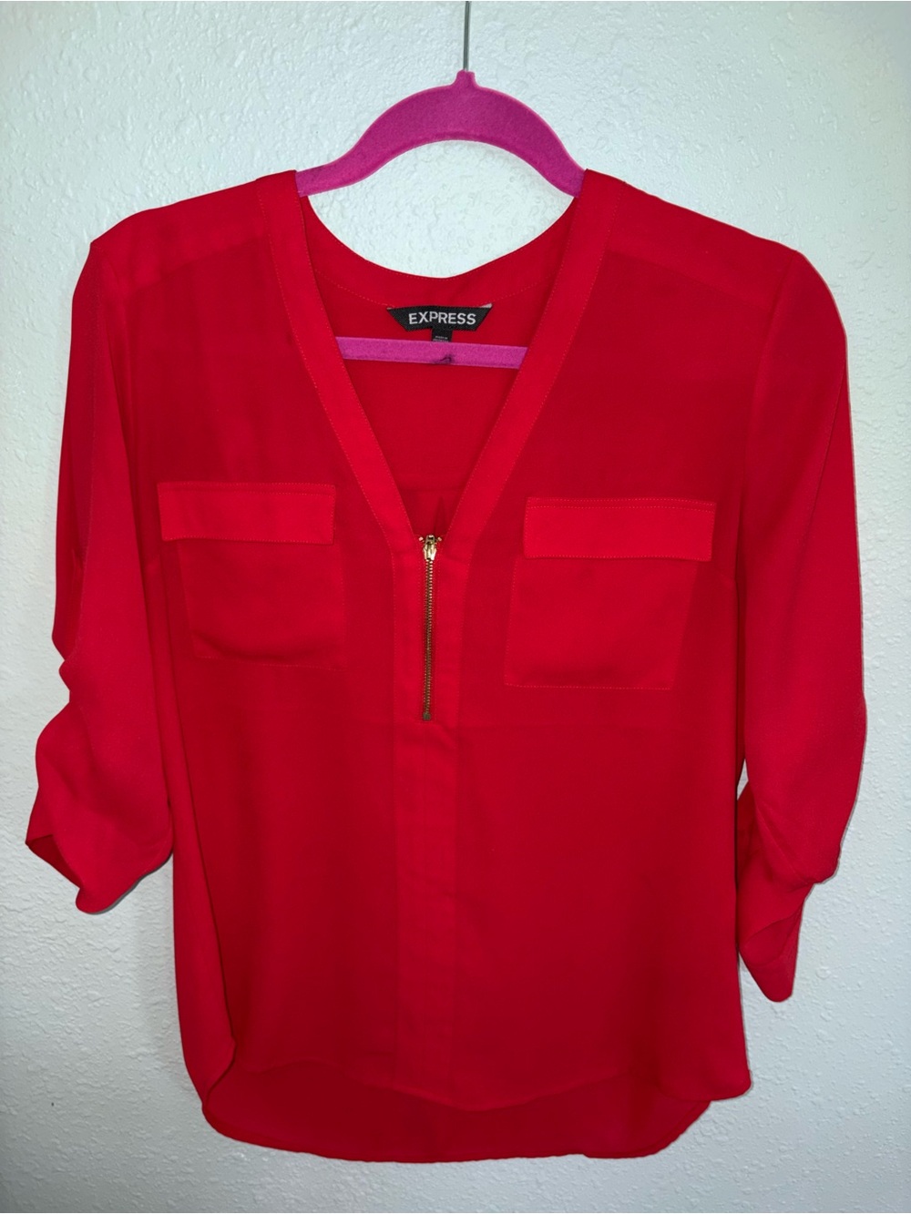 Express Hot Red V-Neck Zip Blouse